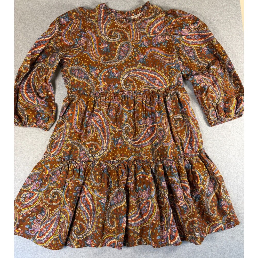 ANA Dress M Brown Paisley Tiered Ruffle Peasant‎ Keyhole Back Hippie SKU 154